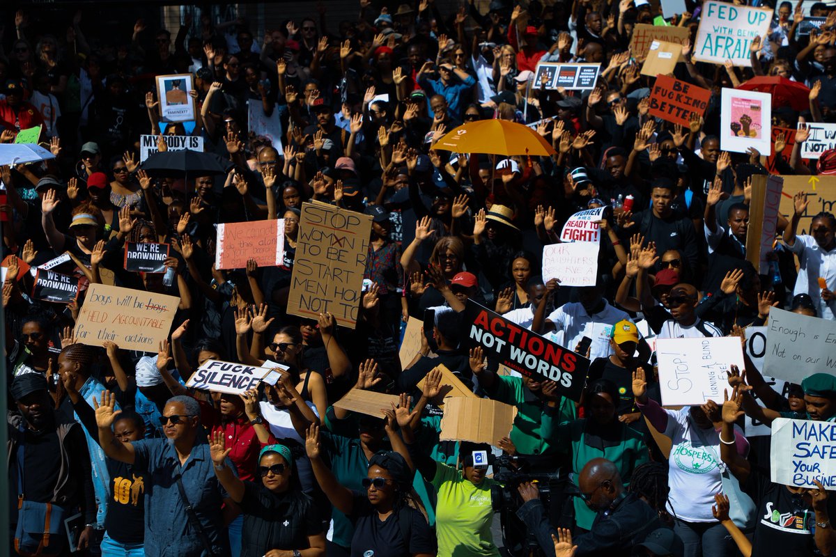 Activists say they are here to show President Cyril Rampaphosa where the money is since government says there's no funding for #GenderBasedViolence. They say if government can't help, corporate cannot be silent. #SandtonShutdown KYM