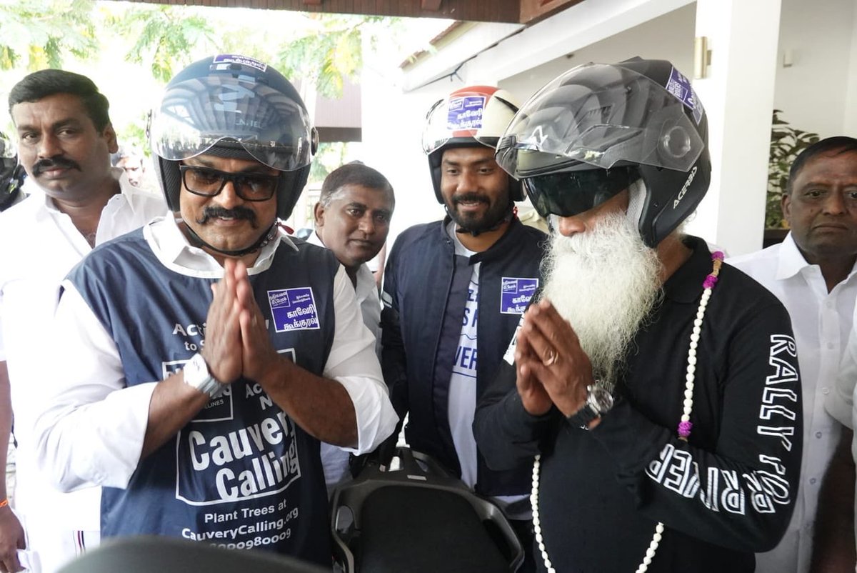 realsarathkumar's tweet photo. Bike rally with @SadhguruJV today. Happy to be part of this great initiative to #SupportFarmers &amp; #AgroForestry #CauveryCalling https://t.co/HipIXYAiNN
