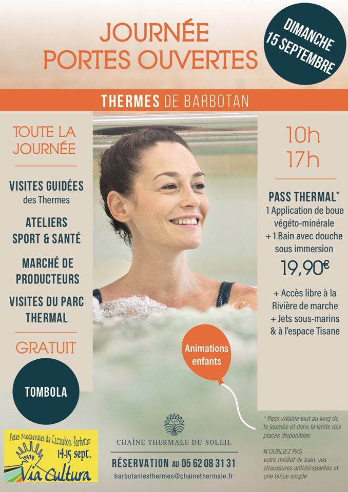 OTGrandArmagnac's tweet photo. *** Dimanche 15 Septembre ***
➡️ Portes ouvertes aux Thermes de Barbotan ! L'occasion de tester les soins et de vous faire du bien ‼️👍
#grandarmagnac #barbotan #thermes #portesouvertes
@ChaineThermale #soins #découverte #spa #bienetre @officielthermal @CrtOccitanie https://t.co/kdJ6kOebPE