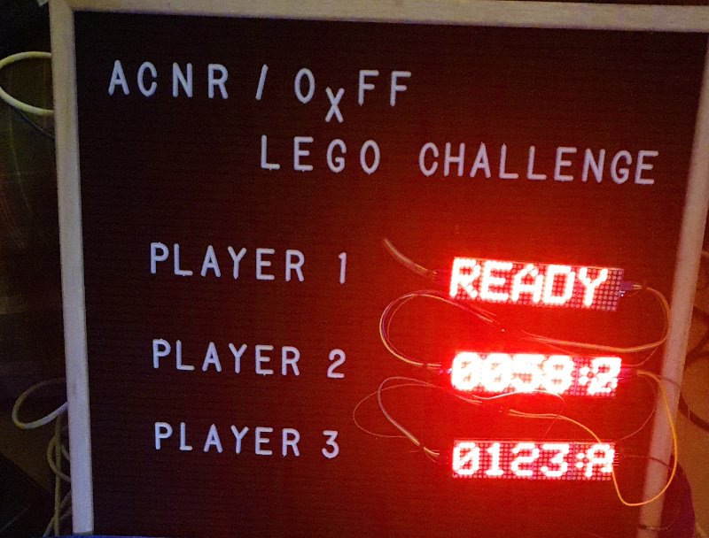 Congratulations to Davis for completing the LEGO set in just 5 minutes and 50 seconds and by that winning a ticket to <a href="/SEC_T_org/">SEC-T</a>.

Keep working on the online challenges for more tickets.

Just AFTER the event we finally got the digital scoreboard running as well, doh.