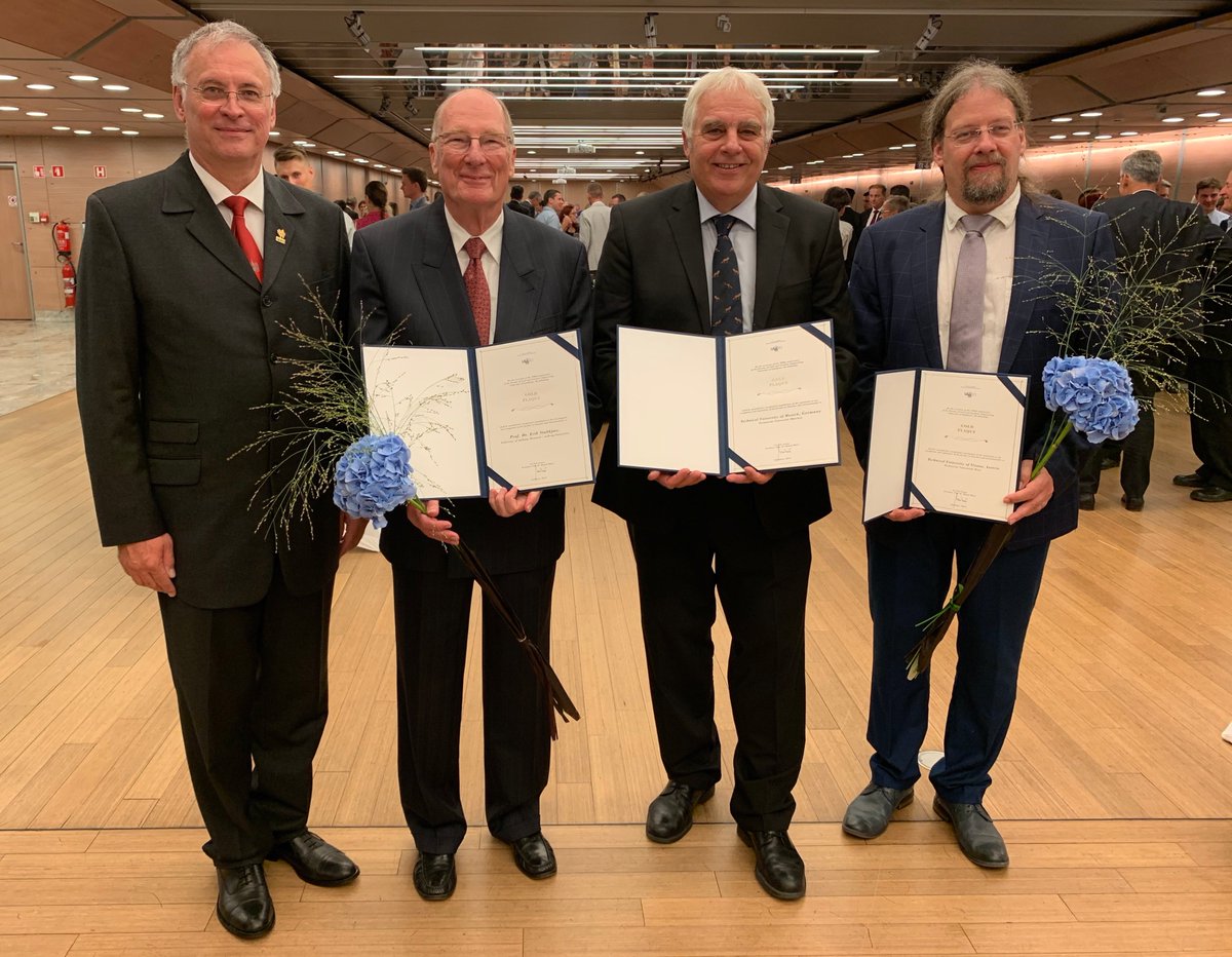 slice3d_si's tweet photo. At the Solemn Academy dedicated to 100 anniversary of the @ULFGGLjubljana, the golden plaques were given to @TU_Muenchen, @tuvienna - @geodepartment, prof. Erik Stubkjaer (Aalborg University), Acad. Prof. Peter Fajfar, Prof. Miran Saje, Prof. Rudi Rajar and Prof. Andrej Pogačnik https://t.co/rSqNNqPuCD
