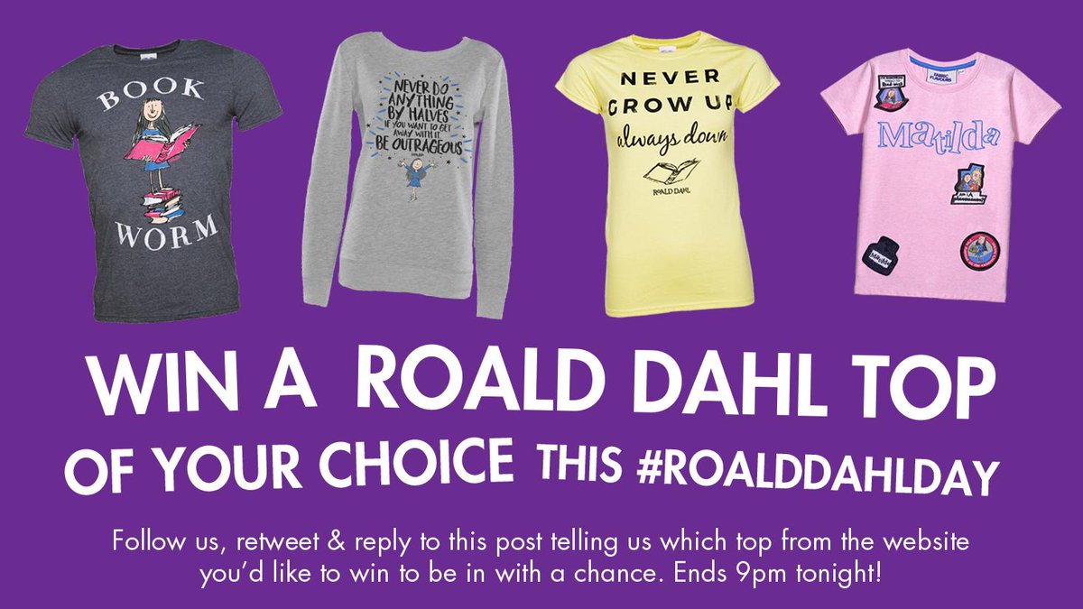 Win a Roald Dahl top of your choice this #RoaldDahlDay! Follow us, retweet &amp; reply to this post telling us which top from the website you’d like to win to be in with a chance. Ends 9pm tonight! (13/09/19)

Take a look at your options here > buff.ly/2ZXvKxO