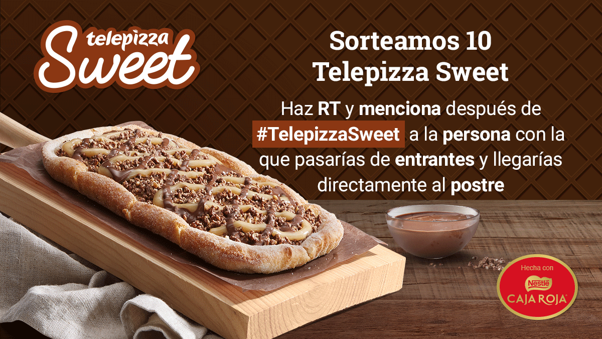 telepizza_es's tweet photo. RETO ✌🏻

¡Celebra el #DíaInternacionalDelChocolate ganando #PizzasGratis!

1️⃣Haz RT a este tweet 
2️⃣Menciona seguido de #TelepizzaSweet a la persona con la que pasarías de entrantes y llegarías directamente al postre 😏

Bases: https://t.co/lzfDlBA4VS https://t.co/6nGlcMYWdt