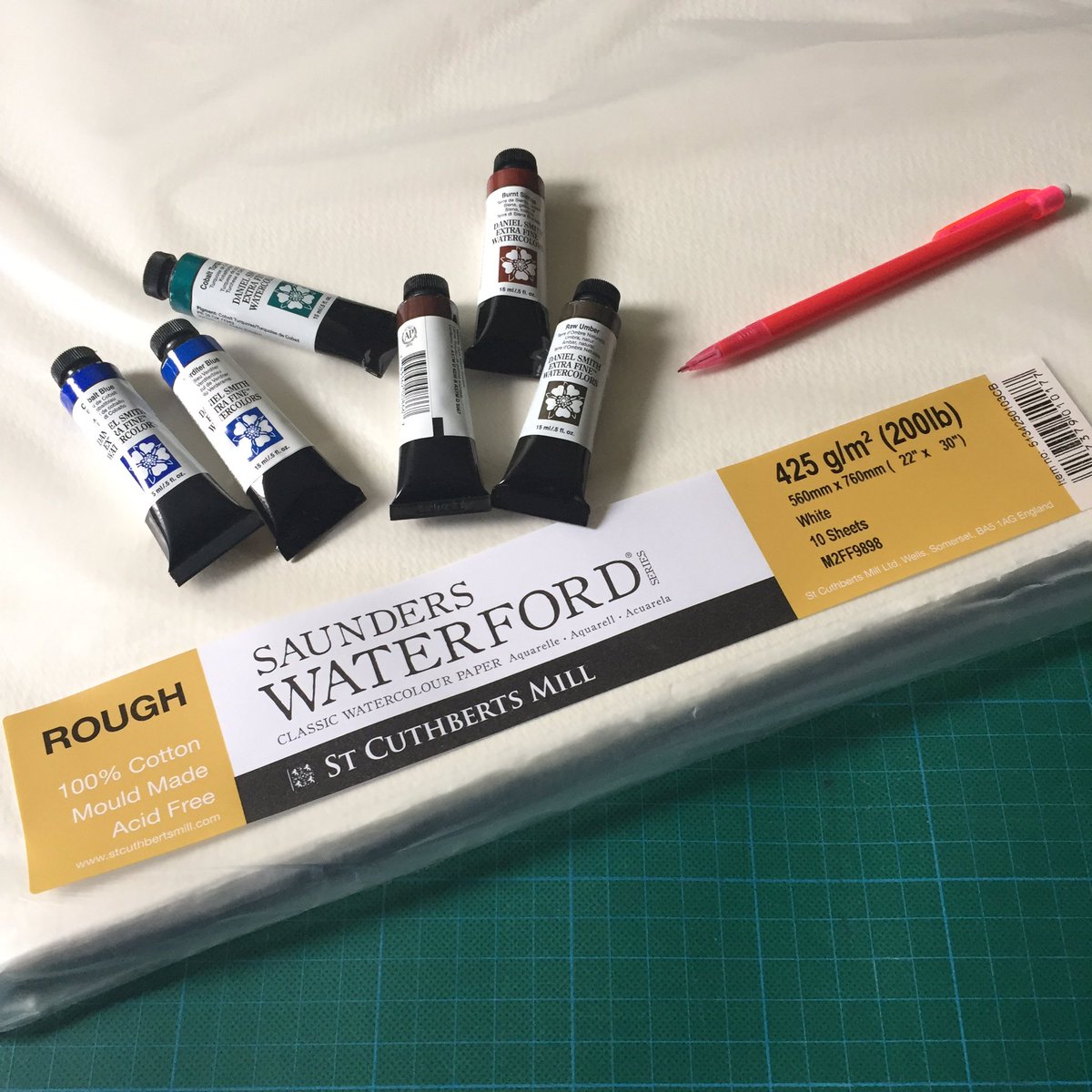 TylDestoopArt's tweet photo. #watercolour supplies arrived 10 sheets of #saunderswaterford and 6 tubes of #DanielSmith #watercolor paint. 124€ 😶 Let’s not waste them https://t.co/lcLB1K3hvC