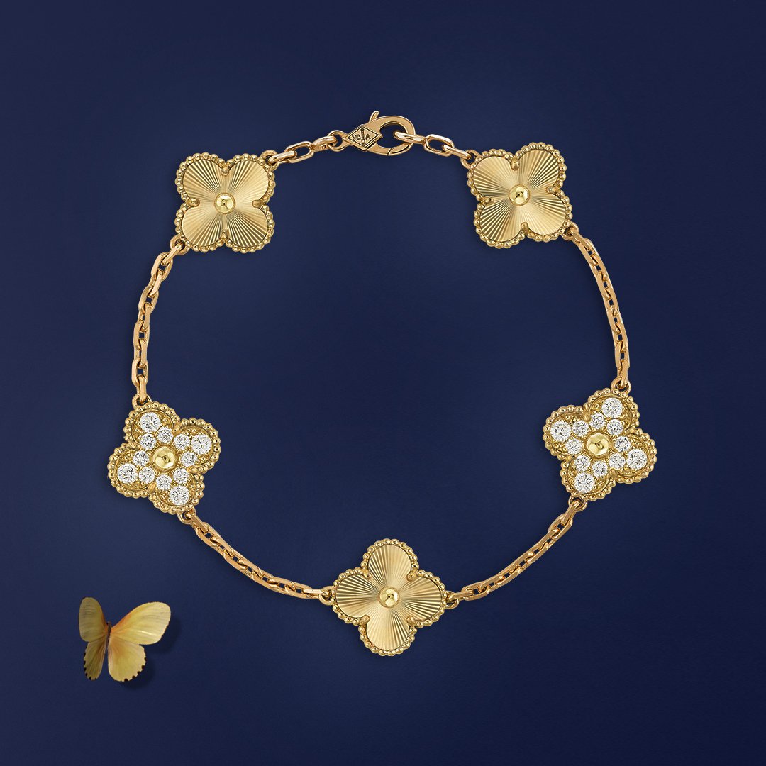 Sweet Alhambra butterfly bracelet 18K yellow gold, Mother-of-pearl - Van  Cleef & Arpels