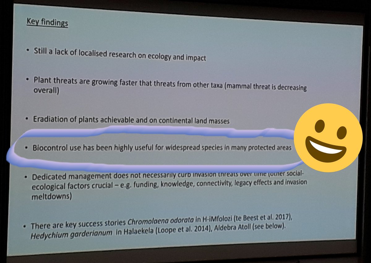 suzannelommen's tweet photo. Some hope for growing threat of invasive plants in protected areas! Eradication is achieveble and #biocontrol has proven useful, as Ross Shackleton @unil points out. #invasivespecies #emapi2019 https://t.co/efXdR8hIUo