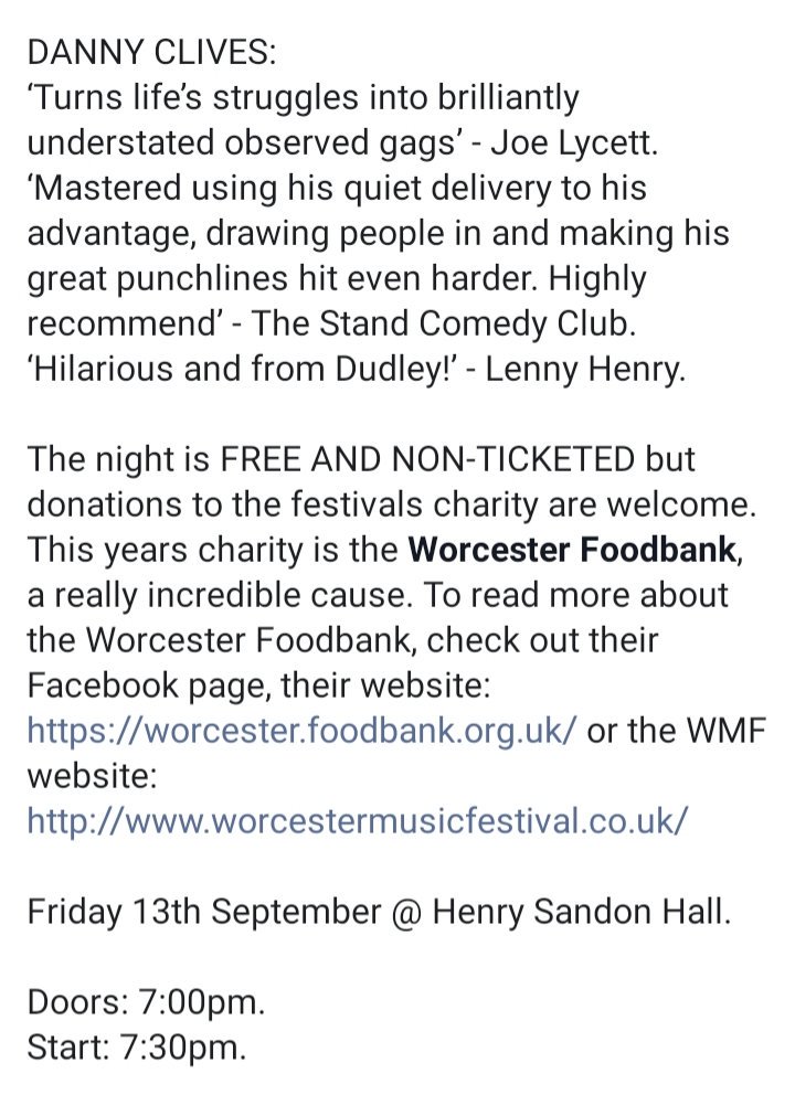 comedyjamuk's tweet photo. FREE COMEDY TONIGHT @WorcsMusicFest #Worcester #worcestershire #comedy #free #whatson #wmf @TheRealSamSouth @abcelya @dannyclives @RPWWorcester @Worcs_Foodbank https://t.co/1XqHSto3mo