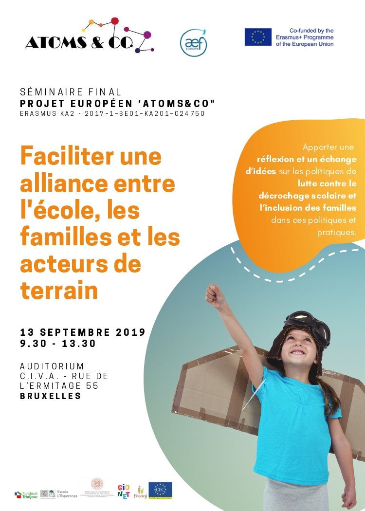 Trinijove's tweet image. 🇪🇺 PROJECTES EUROPEUS TRINIJOVE / #Trinijove participa del #SeminariFinal del projecte ATOMS &amp;amp; CO, que #implica a les #famílies👨‍👩‍👧‍👦en la #vidaescolar dels seus #fills👧per millorar el seu #èxitescolar i reduir així el risc d'abandonar l'#escola❌. 
#EU #TrinijoveAEuropa #educació