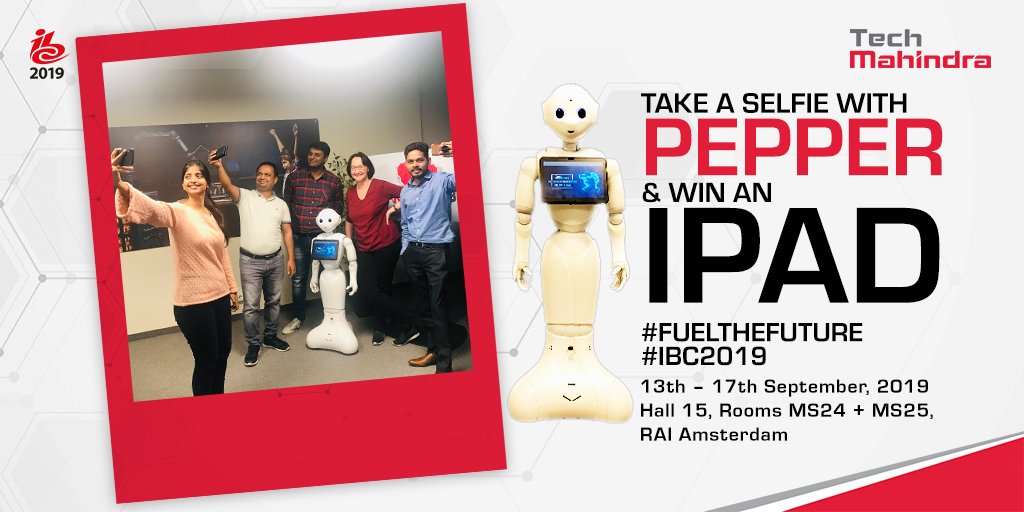 #ContestAlert: Take a 'Selfie with Pepper' and tweet to <a href="/tech_mahindra/">Tech Mahindra</a> using hashtags #FuelTheFuture &amp; #IBC2019 and stand a chance to win an #iPad! bit.ly/2YQ037W
