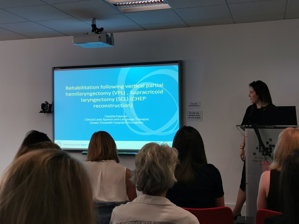 HeadNeckCEN's tweet photo. Onto talk number two from @camillacdawson talking us through rehabilitation following hemilaryngectomy @HeadNeckCEN @RCSLT #CPD #learning #FridayMotivation https://t.co/v5zdYlYeN0