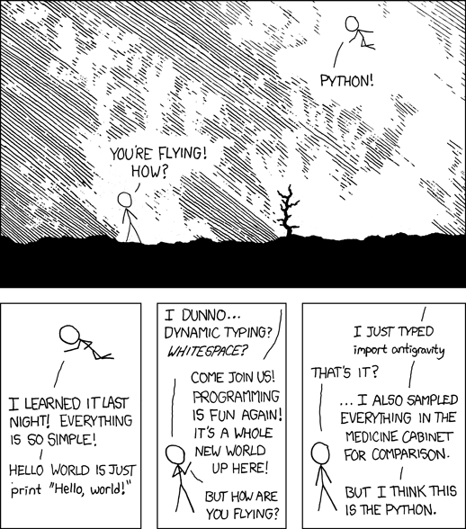 joinindorse's tweet photo. 🤯 "In response to this comic, the #Python developers implemented the module #antigravity in version 2.7+. When you import it, the default #WebBrowser will open this comic. Also, in version 3+, the module contains a #geohashing function."
#Programming #Devs #ProgrammerHumor https://t.co/2G2BWbwAo5