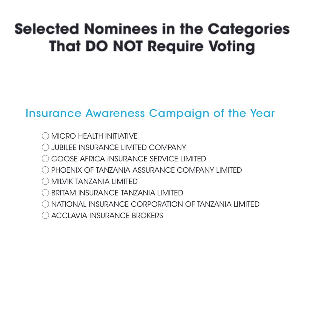 bimaawards's tweet photo. The  shortlisted companies and Individuals for the Insurance Awards #BimaAwards2019 https://t.co/6gesw11P6r