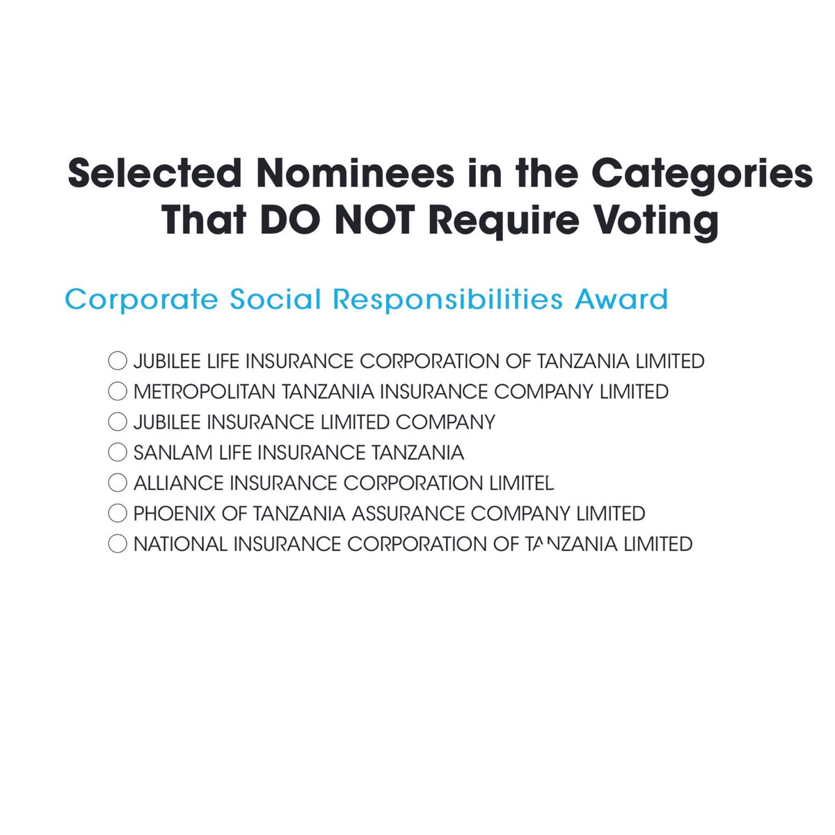 bimaawards's tweet photo. The  shortlisted companies and Individuals for the Insurance Awards #BimaAwards2019 https://t.co/6gesw11P6r