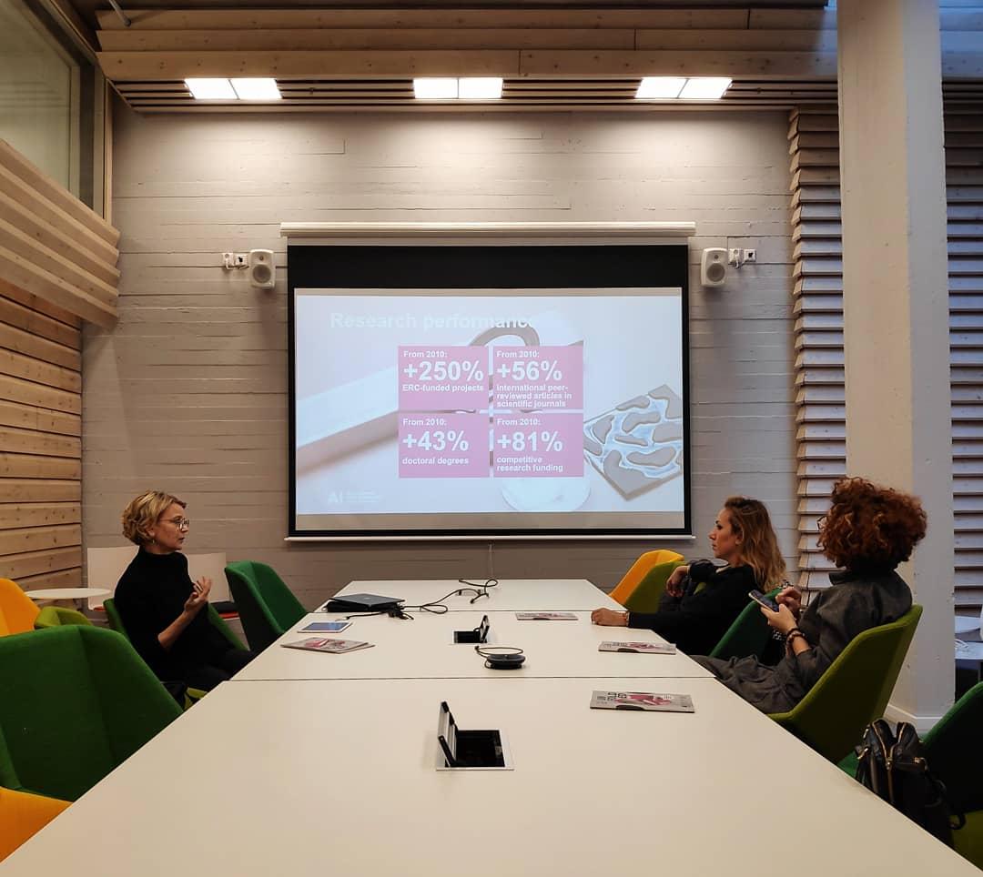 CreativeCaucaus's tweet photo. Special thanks to Ms. #TeijaLöytönen, Senior Specialist for Art and Creative Practices, for meeting with our project participants from #Azerbaijan today. 
We talked about Aalto University programs, structure and what methods can be adapted in the Caucasus region. 🇫🇮🇬🇪🇦🇿
#Finland https://t.co/geFrHtxVzE