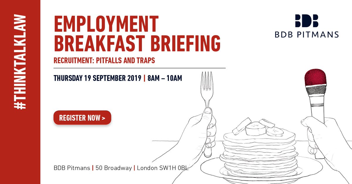 BDBpitmans's tweet photo. Join us for our Employment Breakfast Briefing on 'recruitment: pitfalls and traps' next week. Find out more and register your place here: https://t.co/FrPE0PgvLd #ThinkTalkLaw #employmentlaw #breakfastbriefing https://t.co/LUYSqmUgOH