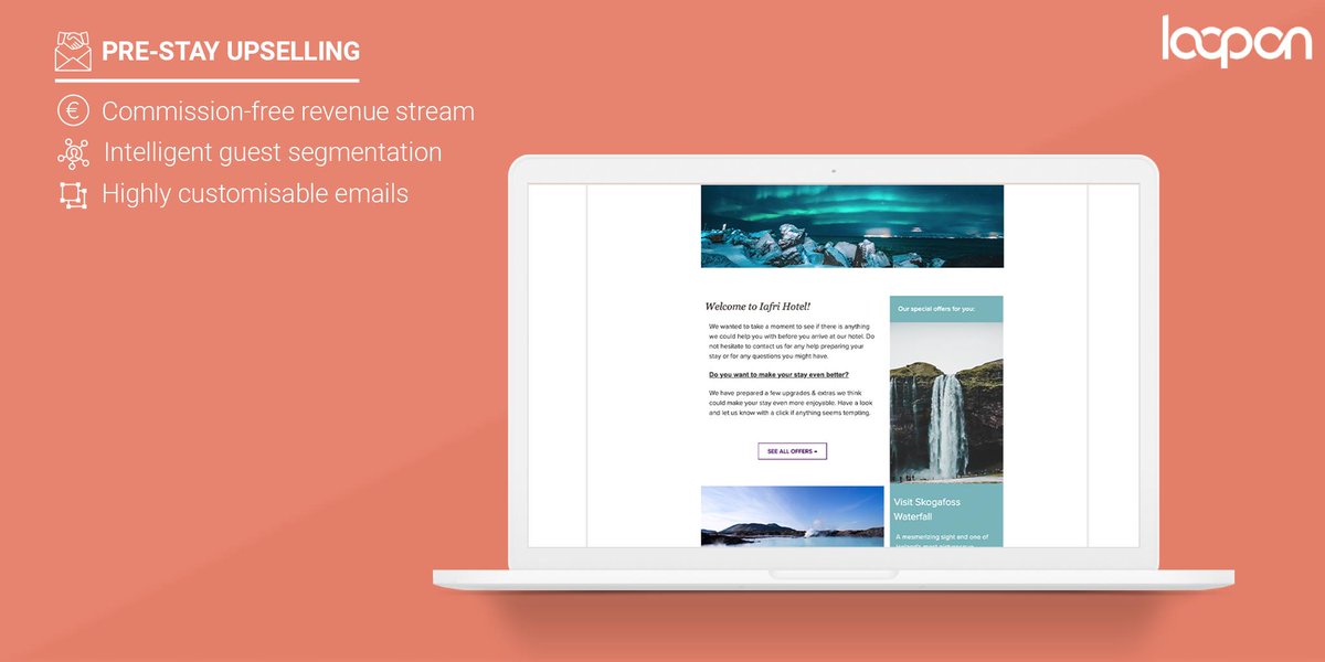 loopon's tweet photo. Want to set the tone for the guest stay from the very beginning? Send out a customised welcome emails allowing your guests to customise their stay while creating a new revenue stream for your hotel.

Learn more about Loopon #Upsell here👇
https://t.co/UZZETUA5ML

#Revenue #Hotels https://t.co/NIyzXNfn9W