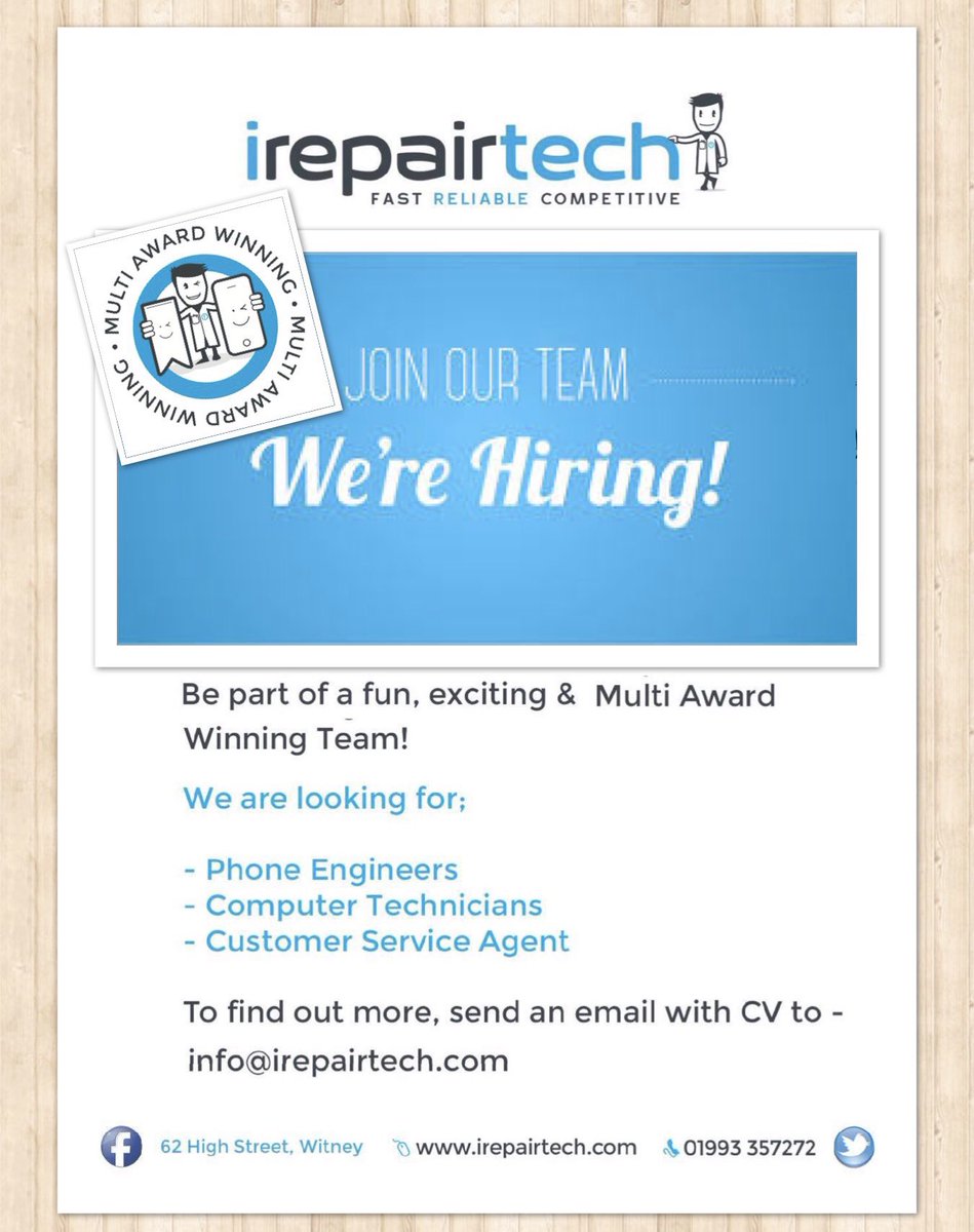 If you’re wanting a new exciting challenging roll, have a passion for Tech and have excellent customer service experience...Is this the job for you.... #recruiting #witney #tech #MobilePhones #irt