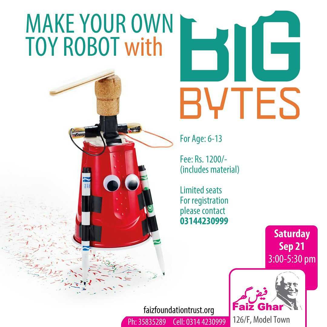 bigbytespk's tweet image. Learn the basics of circuit building and electronics while making a bot that paints, wobble, hop or crawl. And it is also a takeaway!

#bigbytes #makers #makermovement #faizghar #community #robots #robotics #learning #circuits #entrepreneur #startups #lahore #Pakistan