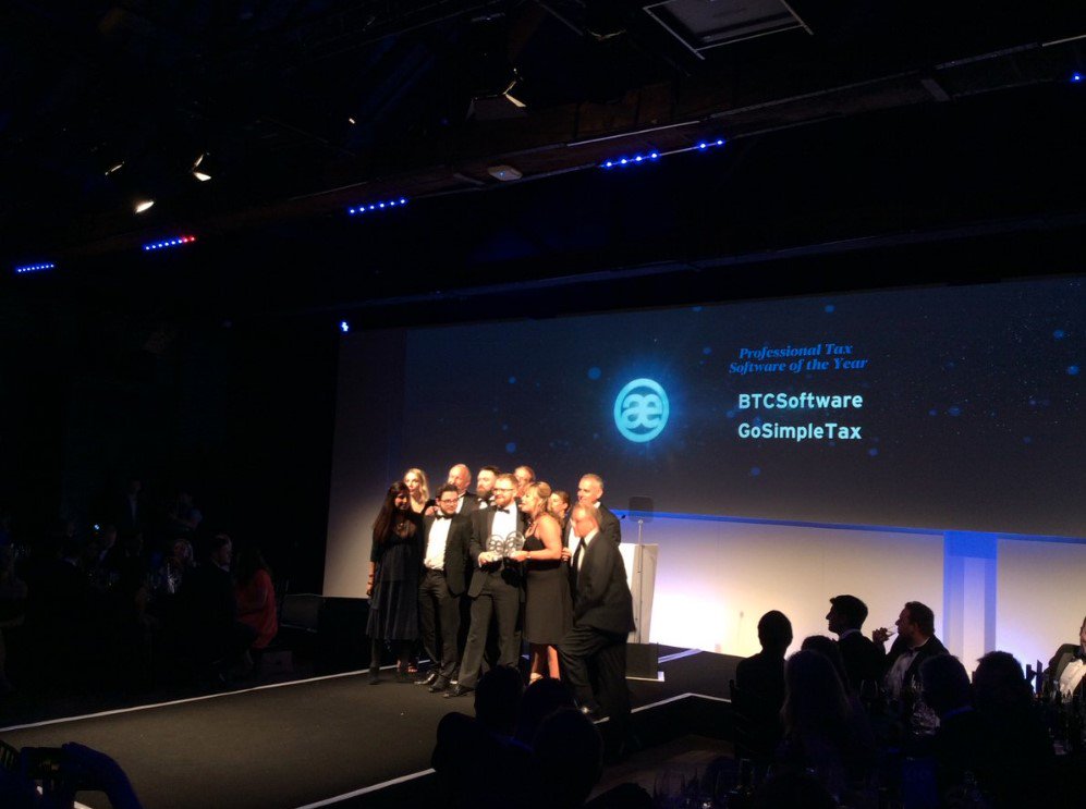 BTCSoftwareUK's tweet photo. And then it was three, adding Professional Tax Software of the Year to our hat-trick of awards! #awardwinners #BTCSoftware #AE19 https://t.co/fIHkVfAfEU