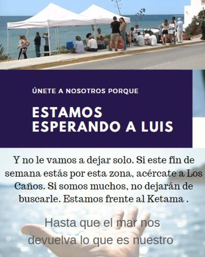 LeticiaTudesa's tweet photo. Si estás por la zona de Los Caños este fin de semana, únete.

¡Fuerza y ánimo a familiares y amigos! 

Noticia relacionada 👇🏻 https://t.co/ydMIcIQs0l

#EstamosEsperandoALuis #SOSdesaparecidos #ayuda #submarinismo  #LosCañosdeMeca #Vejer https://t.co/dfwtwEQagG