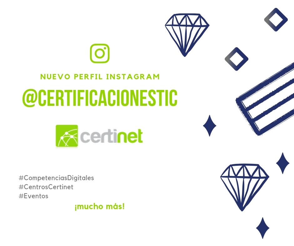 CertificaTICnet's tweet photo. ¡NUEVO PERFIL DE INSTAGRAM!

Sigue nuestro nuevo perfil #Certinet en Instagram para conocer las últimas novedades en #CompetenciasDigitales, #CentrosCertinet, eventos, tips para la utilización de #LearnMOS y ¡mucho más!" https://t.co/tDTvui6ef0