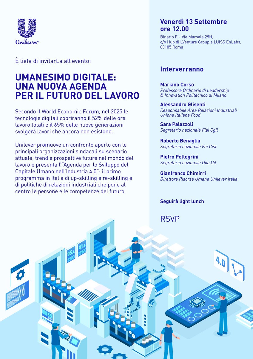 UnileverItalia's tweet photo. Umanesimo digitale: una nuova agenda per il #futuro del #lavoro: nasce un nuovo modello per la formazione e l'aggiornamento dei lavoratori realizzato congiuntamente da aziende e parti sociali. #futureofwork https://t.co/kGitPxY7eJ