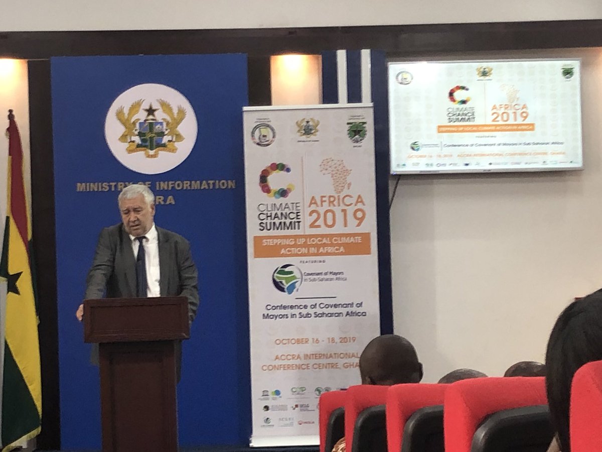 CoMOSSAfrica's tweet photo. Press Conference in Accra announcing  @ClimateChance Summit Africa 2019 that will be officially opened by the President of Ghana. The Conference of CoM SSA will also feature workshops presentations &amp; pitch hub highlighting the experiences of over 200 signatories &amp; 13 pilot cities https://t.co/qHSdudXNHs