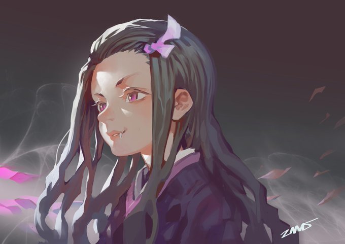 周墨ZMO (Comms Open)さんがTwitterに投稿した竈門禰豆子(鬼滅の刃)のイラスト。