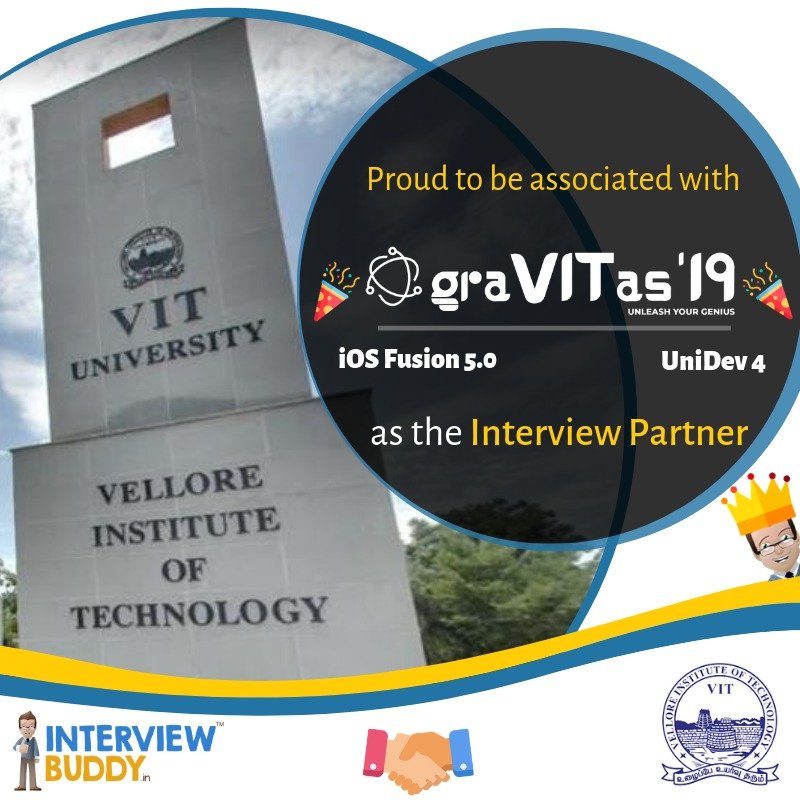 IntrvwBuddy's tweet photo. InterviewBuddy is proud to be associated as Interview Partner with Vellore Institute of Technology Gravitas, VIT University The premium College Fest.
@VIT_univ
#VIT #graVITas19 #gethired #hacktheinterview #InterviewBuddy #jobseekers #videointerview #practiceinterview https://t.co/BNgXlMRha4