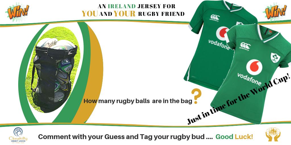 ClonDunCU's tweet photo. 🏉🇮🇪 WE ARE GOING RUGBY WORLD CUP CRAZY 🇮🇪🏉
WIN AN IRISH JERSEY FOR YOU AND YOUR FRIEND!
Headover to our facebook page or complete entry ticket in our office.
Best of Irish Luck everyone!!
T&C at https://t.co/AtgR5EFgba
#winajersey #forourmembers #rugbyworldcup https://t.co/hmakLGj25w