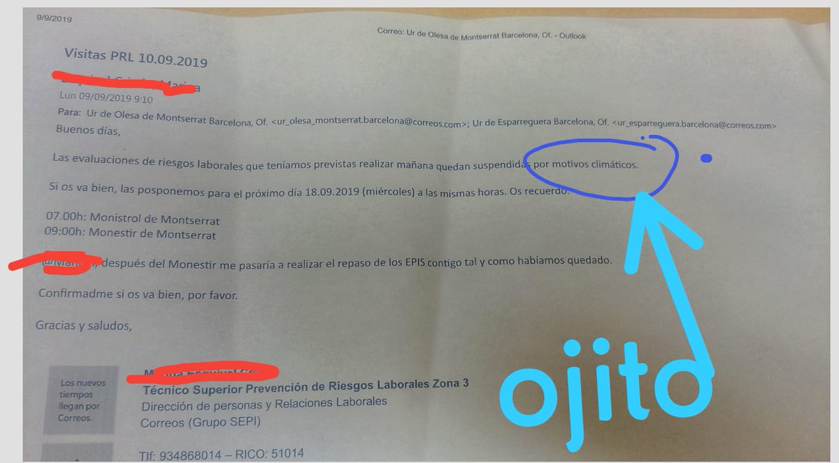 SiPcte's tweet photo. El servicio de #PRL de @Correos de #Barcelona ante la llegada de #DANA anuló las visitas a los centros de trabajo. 
¿La prevención sólo se aplica a los técnicos de prl?
La ruta y el reparto no se anuló, al menos no se dieron instrucciones explícitas ante la predicción climática. https://t.co/Vo85c6hV81