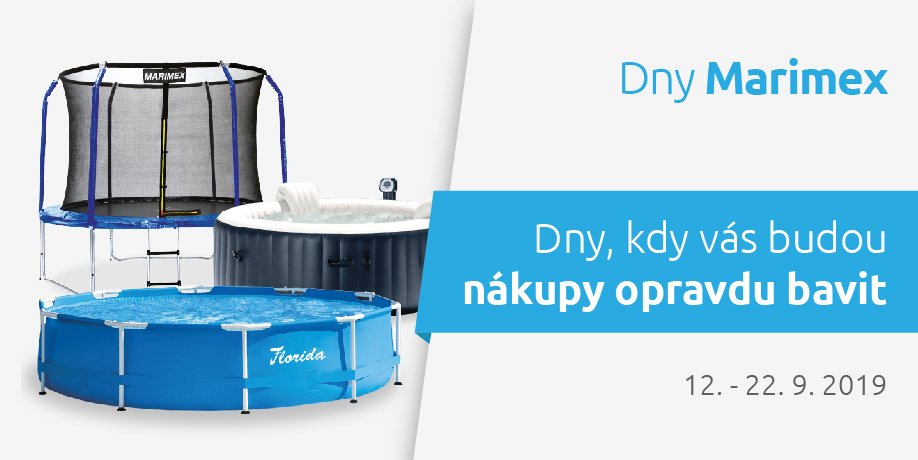 Využijte jedinečné slevové akce a nakupte za skvělé ceny! Jsou tu Dny Marimex. ♥🛒 Vyberte si z širokého sortimentu bazénů, infrasaun, nebo třeba trampolín a udělejte si radost. Vše o výhodném nákupu najdete na bit.ly/dny-marimex.