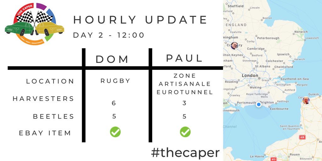 Kerboo's tweet photo. #teampaul still seem to be in France while #teamhodge continues down the m1. #thecaper https://t.co/1hc5Swf59L