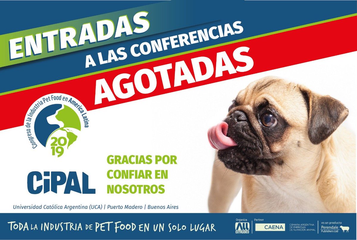Entradas agotadas a conferencias! Todavía podés sumarte a #CIPAL2019 y visitar la expo el 18-19 Sept. que ya cuenta con más de 400 visitantes! Relacionate con las empresas líderes de la industria #petfood. Registrate sin cargo a la expo bit.ly/2ZIxKpq
