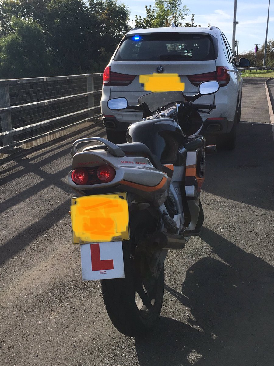 OPUShropshire's tweet photo. M54, Telford, this rider ‘L’ plates was stopped travelling between J7-J6 eastbound. Oops!!! 3438 #saferroads #readroadsigns https://t.co/zAha3uOfda