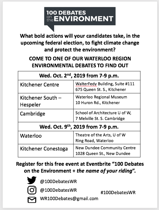 100 Debates on the Environment is happening in Waterloo Region!