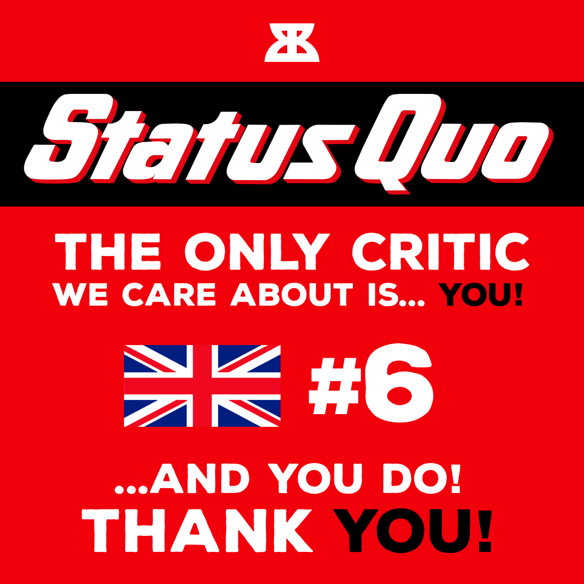 Status_Quo's tweet photo. Delighted to announce that we have entered the UK album chart at no 6, our highest new entry of original new material since 1982! https://t.co/t9U2hFufNW