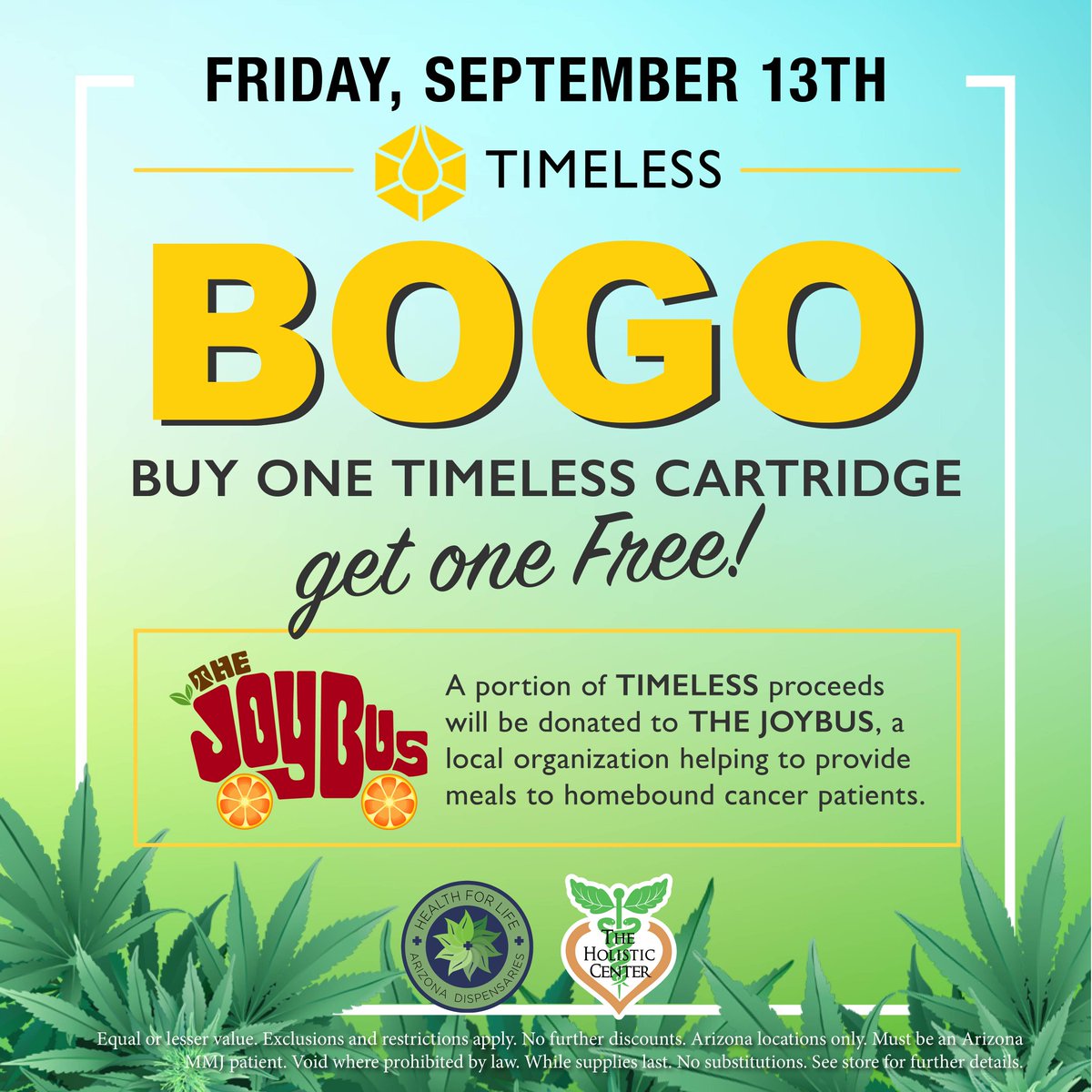 THCaz420's tweet photo. Happy Friday! Stop in for $60 1/2 oz's, 20% off Edibles/CBD, and a @timelessvapes BOGO! *1/2 oz limited to select strains https://t.co/nEUBcOKHHP