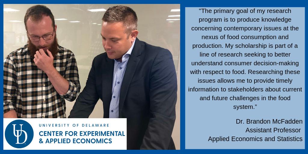 Our #ResearcherSpotlight is on @McFaddenAgEcon today. Dr. McFadden is an asst. professor in @UDcanr and oversees the graduate program in Ag and Resource Economics.