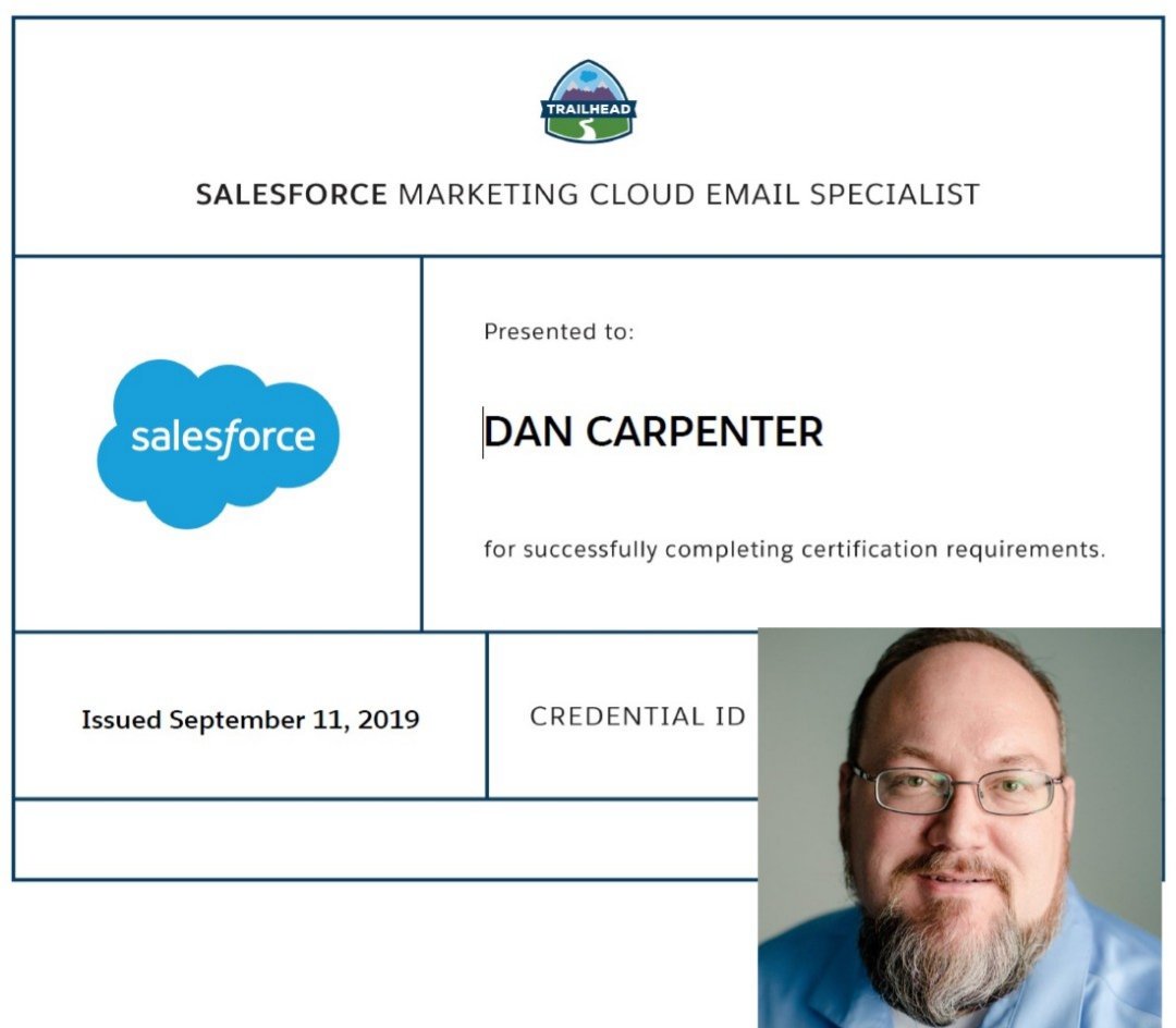 LaRonMarkets__c's tweet photo. Lucky Number #7 🙌 of the @merivis_vets @marketingcloud Cohort is @admin_dan He didnt need luck though, he crushed his MC Email Specialist Cert 🏆and is Now 6X @salesforce Certified. He's a talented Admin-Dev Leader in the community. #GoalTo100Percent #7of11 https://t.co/a1f3YGkUCm