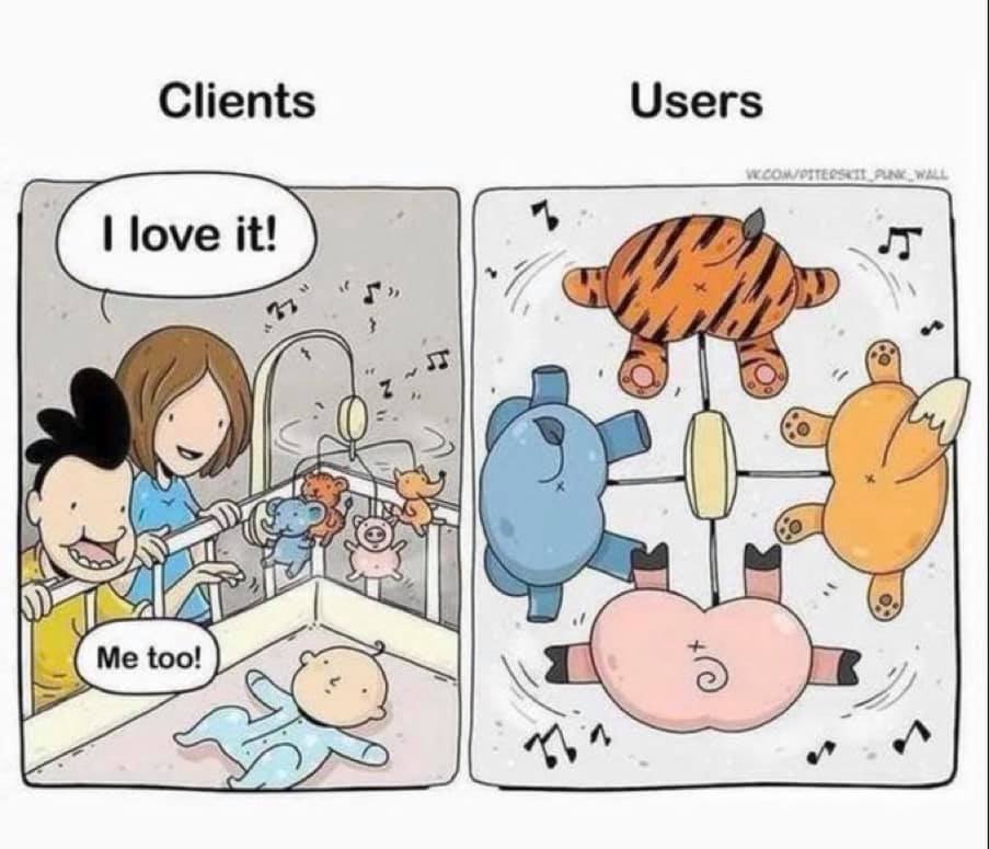 pazasaf's tweet photo. Without a doubt, this is best explanation I've ever seen for #Clients VS #Users 🤭 https://t.co/7UsKngG0V7