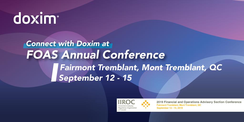 Doxim_Inc's tweet photo. Attending the IIROC Financial and Operations Advisory Section (FOAS) Conference? Be sure to connect with our team at the Doxim-sponsored breakfast tomorrow! @IIROCinfo https://t.co/CQQJPma95T