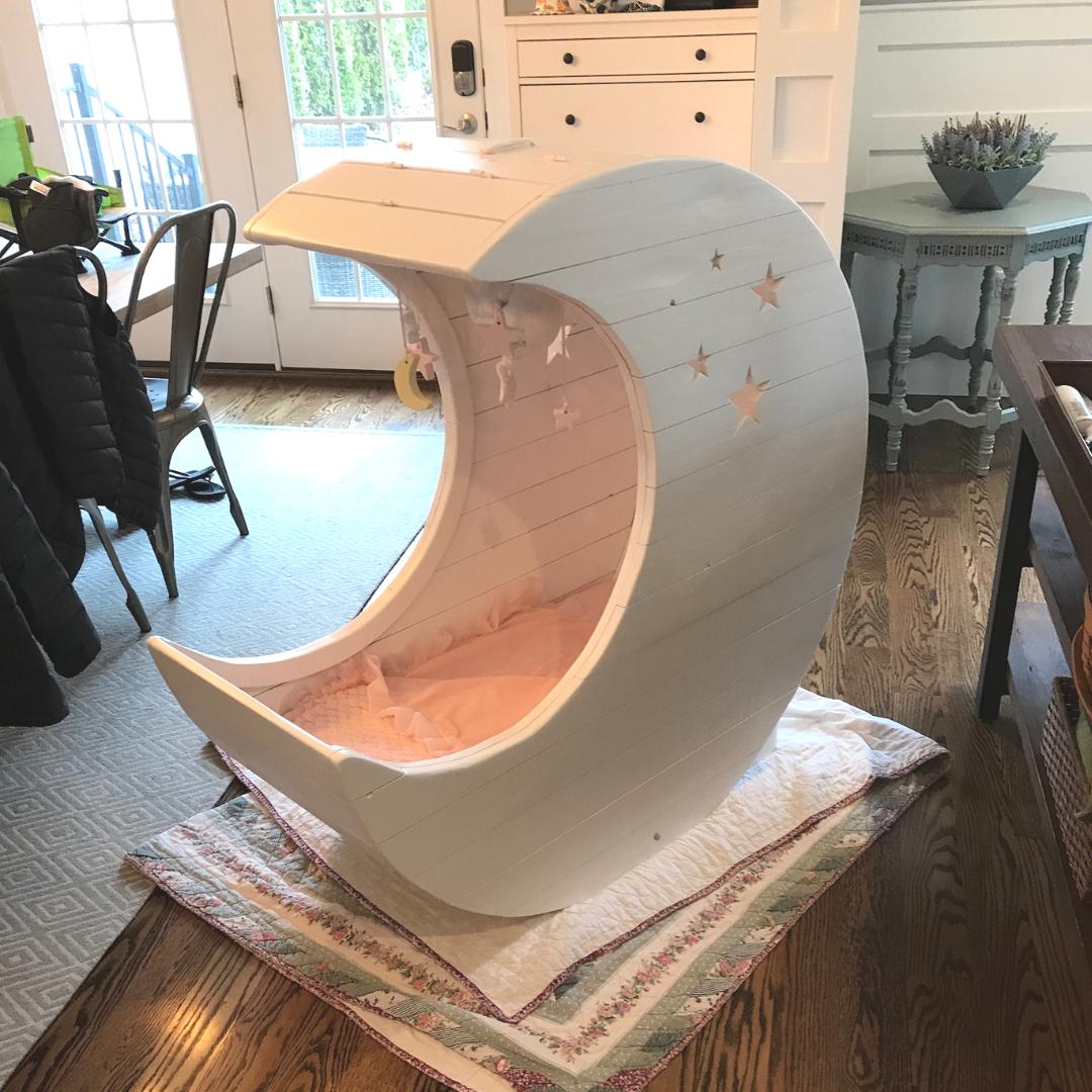 Shane F. built this cradle for his soon-to-be-born granddaughter and finished it with Lullaby by ECOS primer and white semi-gloss paint. A beautiful gift for the family's newest addition 🌙✨