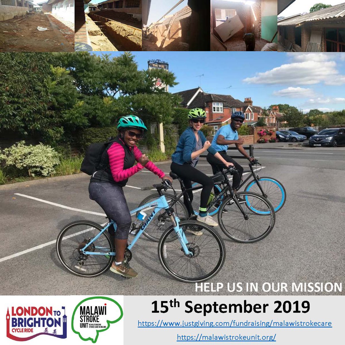 Three brave members of the #MalawiStrokeUnit team are cycling from London to Brighton at the weekend to raise funds for the unit! Please sponsor <a href="/YGadama/">Yohane Gadama</a> , Laura and Issy! You can do this on our Just Giving page.