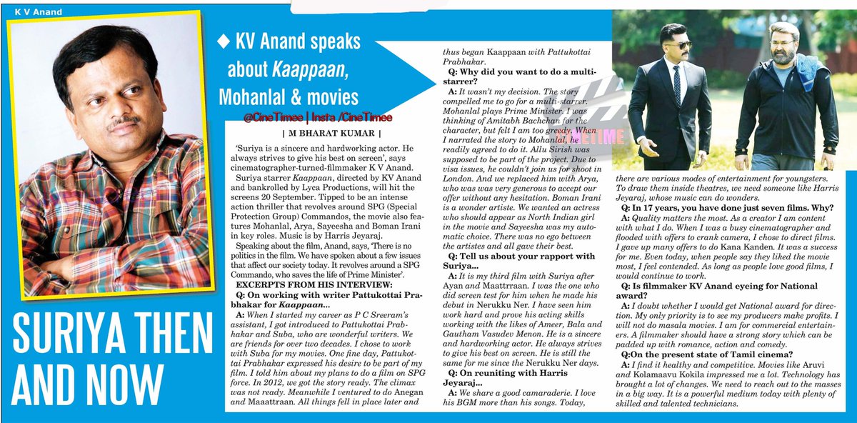 CineTimee's tweet photo. #KVAnand Speaks About #Kaappaan - NT !
#7DaysToGoForKaappaan ! #KaappaanFromSep20 ! @Suriya_offl !
@LycaProductions ! @bomanirani ! #CineTimee ! https://t.co/k8FOT7BaCK