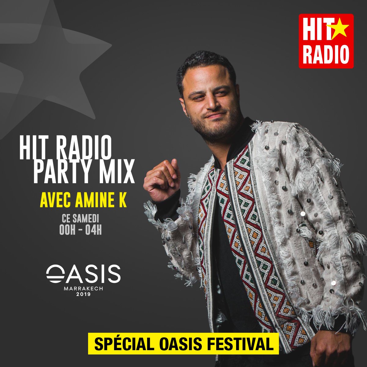 HITRADIOMA's tweet photo. .@djaminek te donne rdv demain soir dans HIT RADIO PARTY MIX pour une soirée spéciale Oasis Festival 🎶😎
#HITRADIO #OASISFESTIVAL https://t.co/CYlHmMx6B2