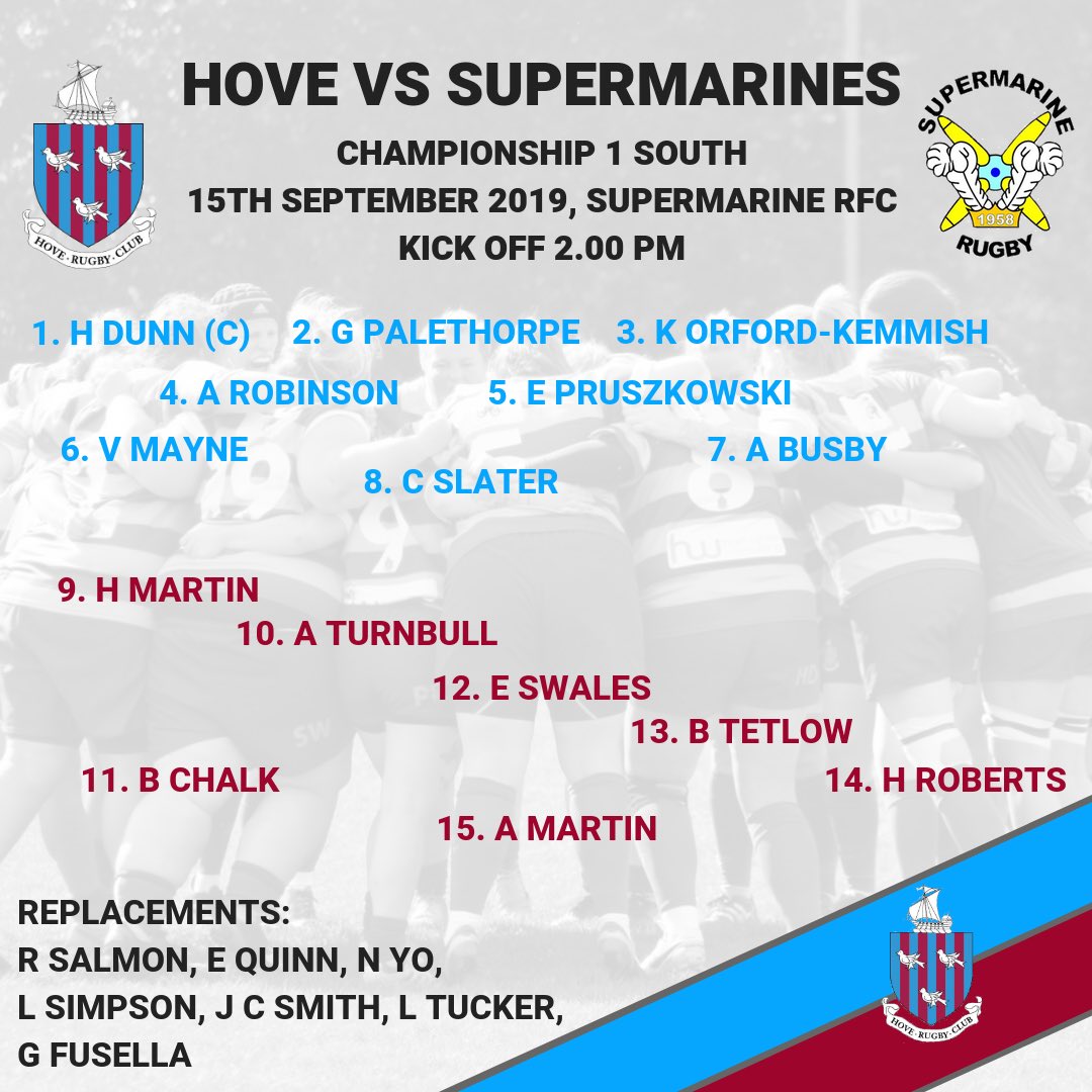 HoveWRFC's tweet photo. It’s the second weekend of the season and women’s rugby is back again. With both our 1st &amp; 2nd XV due to play this Sunday we will have over 40 women playing in #maroonandblue 

2PM KO 

1st XV vs @Supermarinelrfc 
🌍 Supermarine RFC

2nd XV vs @CranbrookLadies 
🌍 Hove RFC https://t.co/E55ZxRfFRe