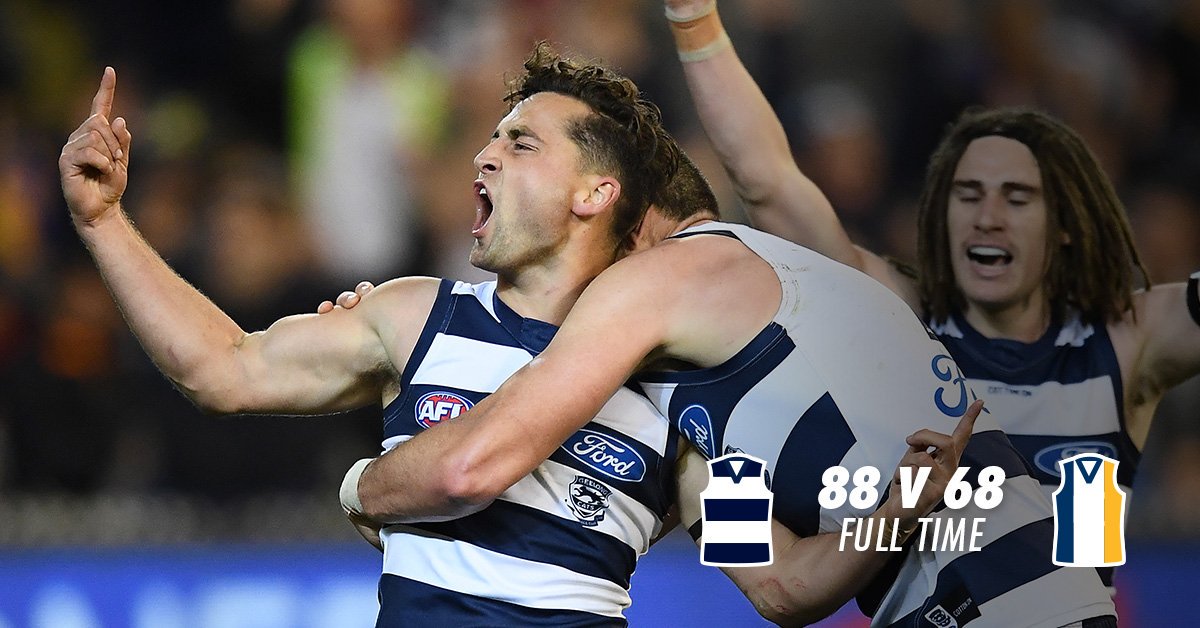 GeelongCats's tweet photo. FT | We are through to a preliminary final! #ThisIsYourMoment boys!

#AFLCatsEagles #WeAreGeelong https://t.co/en1xz48sdD