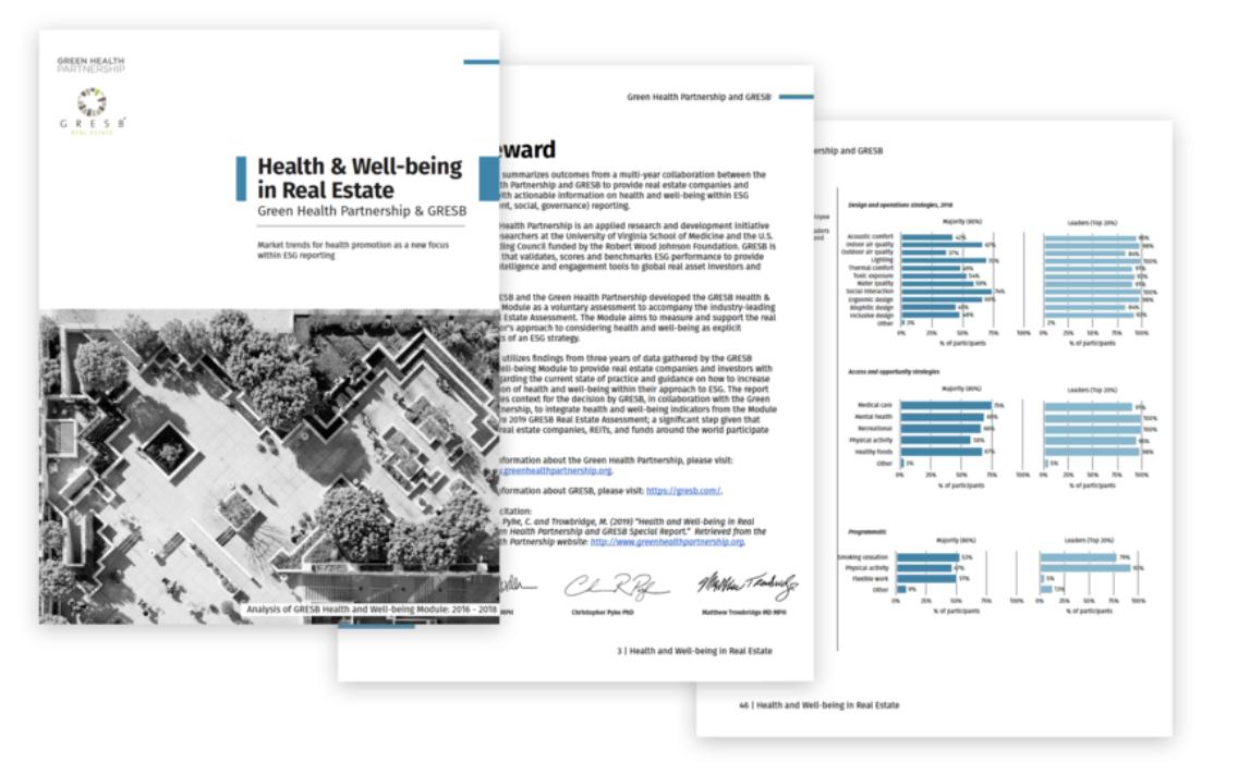 Hot off the press: Check out the #GreenHealthPartnership three-year retrospective on the Health &amp; Well-being in Real Estate. This is a first-class piece of research providing a unique look at a dynamic industry: greenhealthpartnership.org/2019healthrepo… <a href="/mtrowbr/">Matthew Trowbridge</a> <a href="/k_worden/">Kelly Worden, MPH</a> <a href="/RWJF/">RWJF</a>