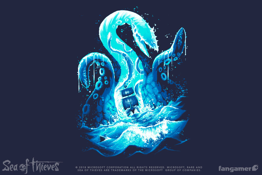 SeaOfThieves's tweet photo. #SoTStoreFriday time, and we thought it worth noting that only women's sizes of the brilliantly blue ‘Get Kraken’ T-shirt are left on the official @fangamer shop! Better Krak-on and head over if regularly sporting a tentacled monstrosity is of interest: https://t.co/VJpBxoYpbt https://t.co/OZIsvqoGhy
